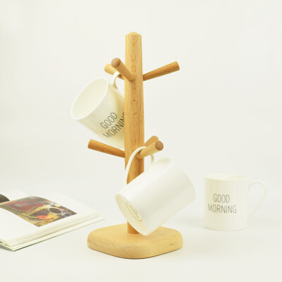 zakka创意家用杯子架子实木沥水架茶杯架 木质沥水杯架挂架置物架