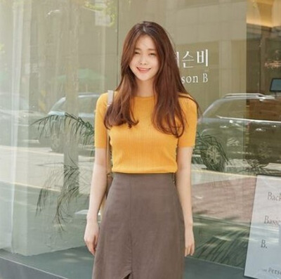 韩国 2017春夏女装 圆领 短袖 修身 针织衫 Y23