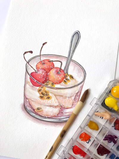 【小美食】手绘 水彩 插画 绘画 美食 甜品