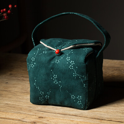 中式纯棉布艺收纳袋手工印染茶壶盖碗保护袋旅行便携手提收纳包