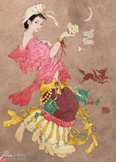 古风，插画，古装美人，婴宁