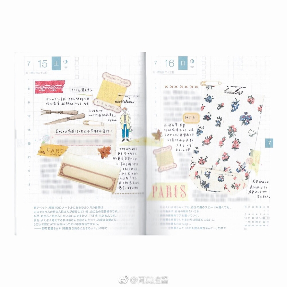 可爱的手帐拼贴画风，参考排版、配色~ #给你看看我的手帐吧##hobonichi# 图源：weibo@阿莫拉酱