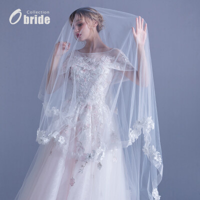 obride2017年新款头纱软纱3米手工小花朵百搭新娘婚纱韩式头纱