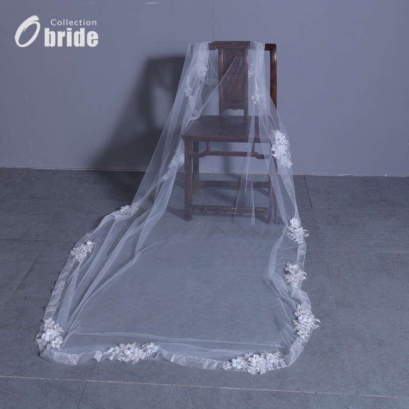 obride2017年新款头纱软纱3米手工小花朵百搭新娘婚纱韩式头纱