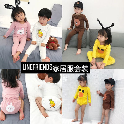 gagababyの春秋韩国男女宝宝line风布朗熊纯棉家居服儿童睡衣套装