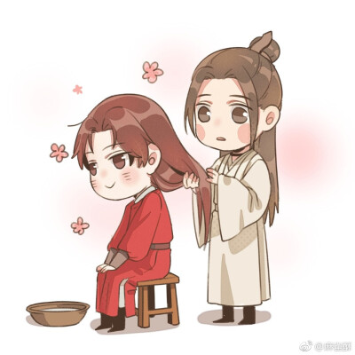 画师@麻雀酥 天官赐福 花城 谢怜 花怜 Q版 乖巧的花花~