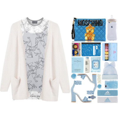 A fashion look from March 2017 featuring tee dress, white cardigan and ankle strap shoes. Browse and shop related looks.