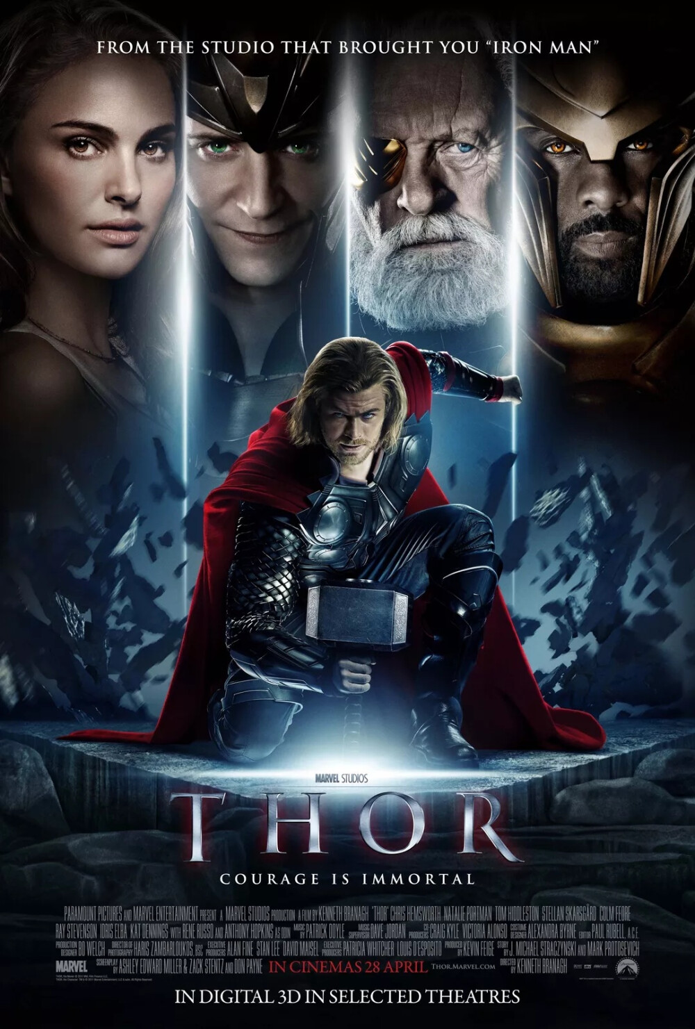 134.★★★《雷神》（Thor）是漫威影业出品的一部科幻动作电影，取材自漫威漫画，是漫威电影宇宙的第四部电影。由肯尼思·布拉纳执导，克里斯·海姆斯沃斯，汤姆·希德勒斯顿，娜塔丽·波特曼等主演。
影片讲述了被放逐到地球的雷神托尔学习如何成为一个真正英雄的故事。