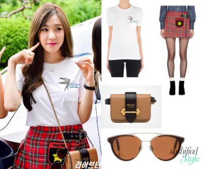 Miu Miu:
Sparrow-Embroidered Pocket Tee @ saksfifthavenue.com $895
Red Tartan Miniskirt @ ssense.com $1,495
Prada: Cahier Bag @ prada.com (Price upon application)
Gentle Monster: Last Bow @ gentle…