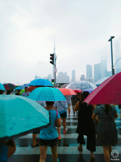 过马路时突然下起了大雨 街道上各式各异的花伞装点了这个灰蒙蒙的天
红绿灯完美的遮住了东方明珠【允悲】【允悲】
外滩 黄浦江 东方明珠 上海雨季 阵雨正下