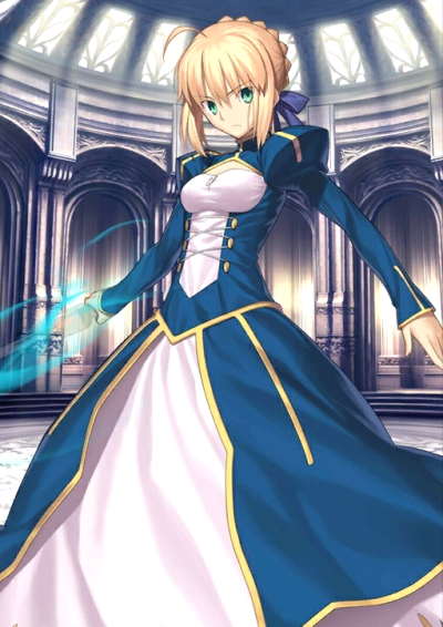 姓名：阿尔托莉雅·潘德拉贡。
职阶：Saber。
灵基再临：初始阶段。
画师：武内崇。
★图源Fate/Grand Order中文Wiki主题攻略站 。
#图源网 侵删#