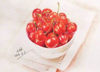 彩铅水果；樱桃