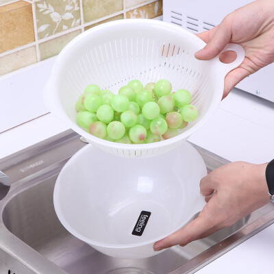 日本进口厨房圆形镂空洗菜盆沥水篮塑料篮子蔬菜盆洗水果篮收纳篮