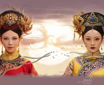 插画，古风，古装美人手绘，后宫甄嬛传，孙俪，蔡少芬