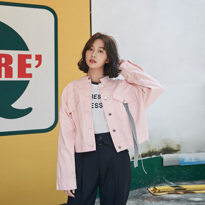 青蔷薇 2017秋装新款韩版学生宽松开衫上衣短款bf长袖外套女 W003