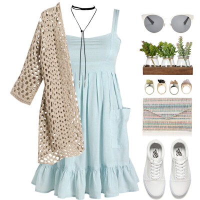 A fashion look from August 2017 featuring chambray dress, metallic top and laced up shoes. Browse and shop related looks.
