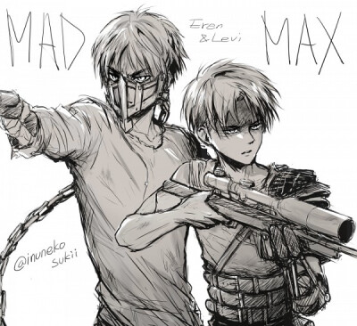 Tags: Anime, Stellina, Mad Max, Shingeki no Kyojin, Eren Jaeger, Levi, Movie Parody, Sketch, Fanart, Fanart From Pixiv, PNG Conversion, Pixiv, Giants Advance