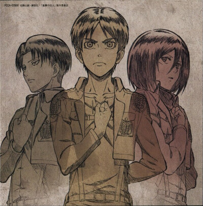 Tags: Anime, Wit Studio, Shingeki no Kyojin, Eren Jaeger, Levi, Mikasa Ackerman, Official Art, Scan, Giants Advance