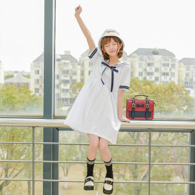 森女部落夏季学院海军风小清新短袖连衣裙学生水手服裙子夏装女装