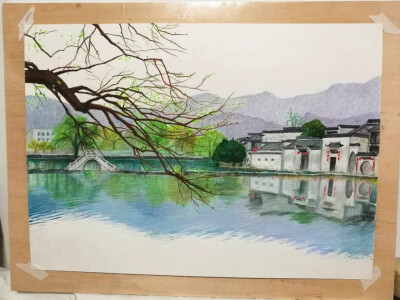 彩铅画 春天 初春景色《春意》