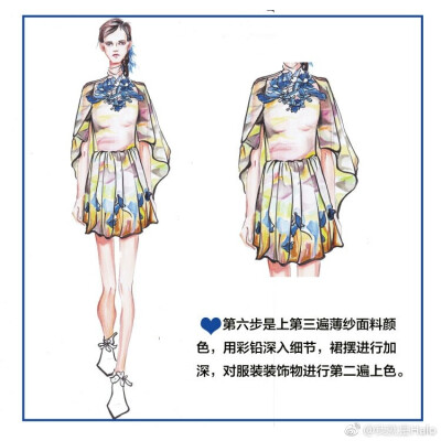 薄纱印花马克笔表现
#服装效果图# （作者：@我就是Halo）