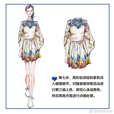 薄纱印花马克笔表现
#服装效果图# （作者：@我就是Halo）