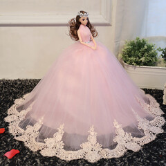 芭比娃娃婚纱粉色3D真眼女孩结婚新娘公主闺蜜生日礼物玩具金发