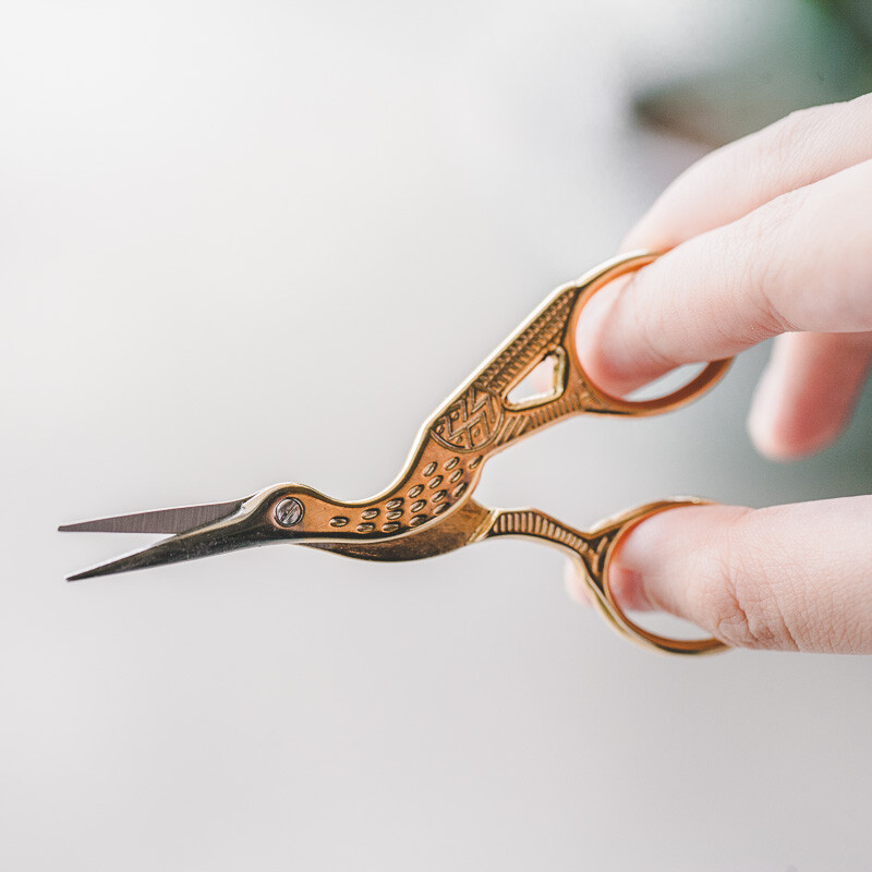 树可 创意仙鹤不锈钢优质DIY手工素材剪刀家用刺绣专用金色鹤形剪