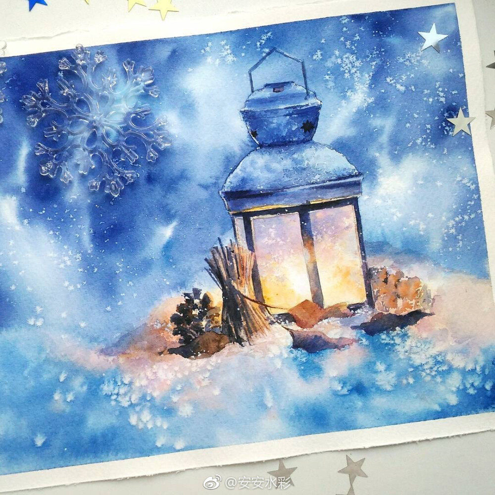 水彩雪灯