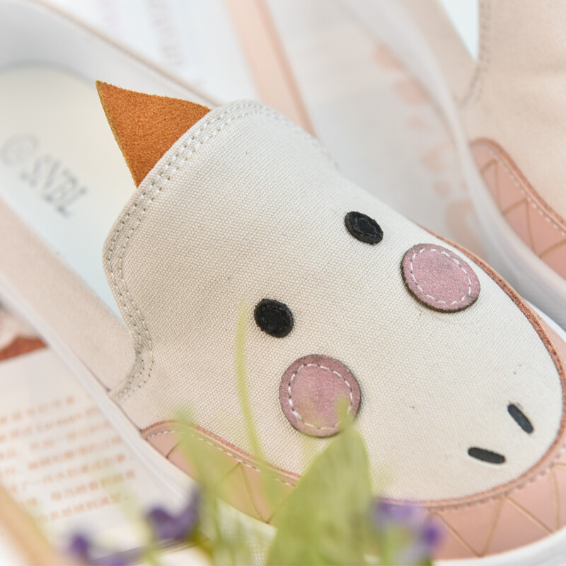 原创设计森女部落一口怪兽撞色恐龙懒人鞋潮萌2017夏装新款森女系