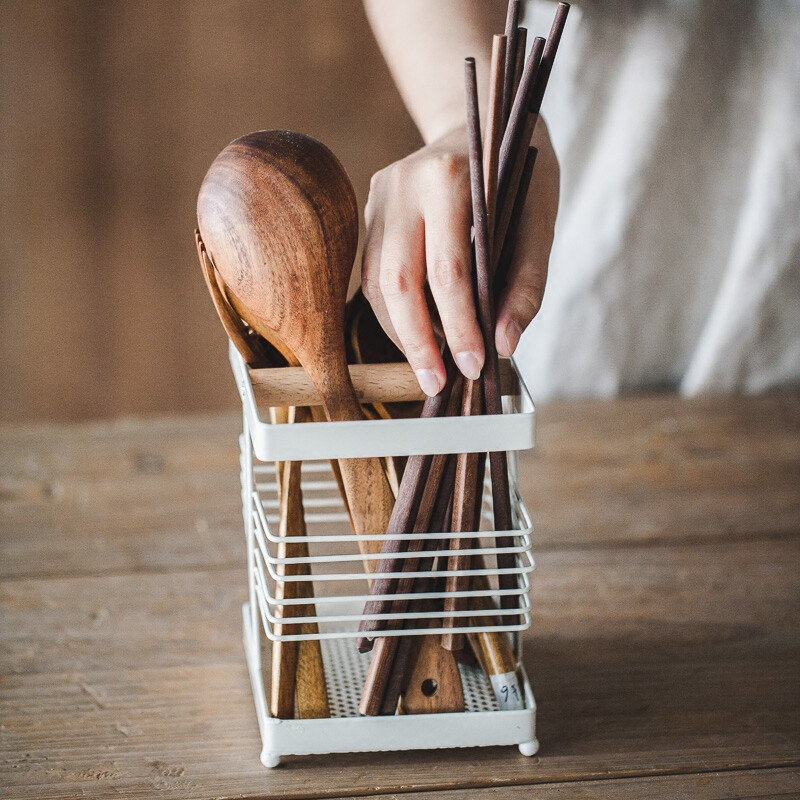 树可 创意日式铁艺收纳筒厨房家用小铁框筷子沥水置物架桌面笔筒