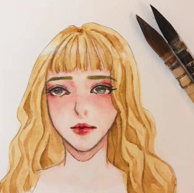 水彩手绘 女生头像