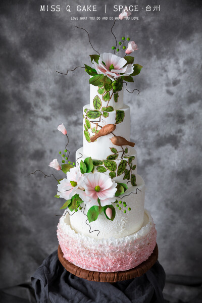 【Miss Q Cake.台州】 翻糖 翻糖主体蛋糕 婚礼甜品台 学员作品 创意 森系 小清新 彩绘 绘画