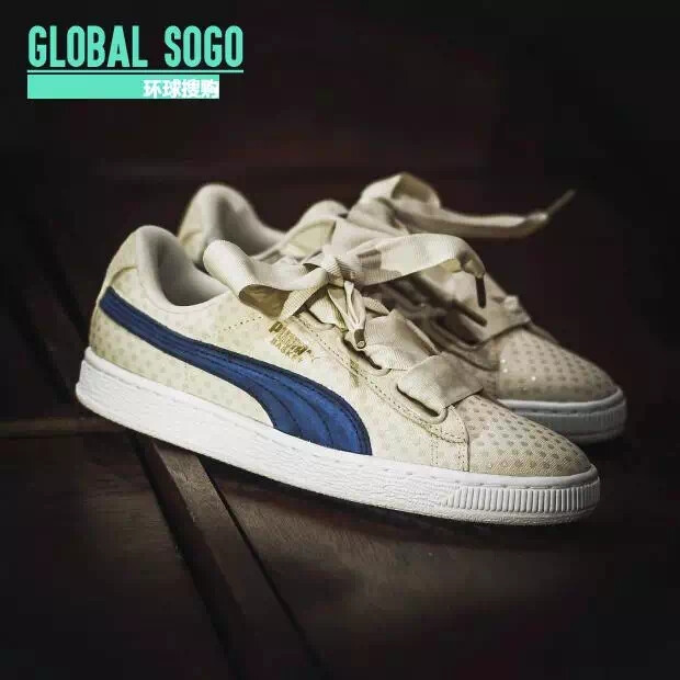 PUMA BASKET HEART DENIM彪马蝴蝶结混色波点暗纹女板鞋363371-02