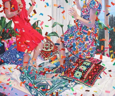 故事场景
大久保 如彌 NAOMI OKUBO
Party on My Bed 38.0 x 45.5cm Acrylic on cotton cloth