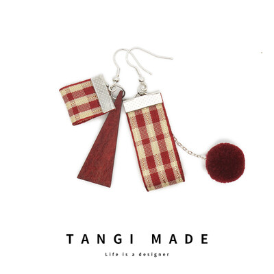 TANGI原创设计韩国chic风气质不对称复古时尚毛球耳环耳钉耳饰