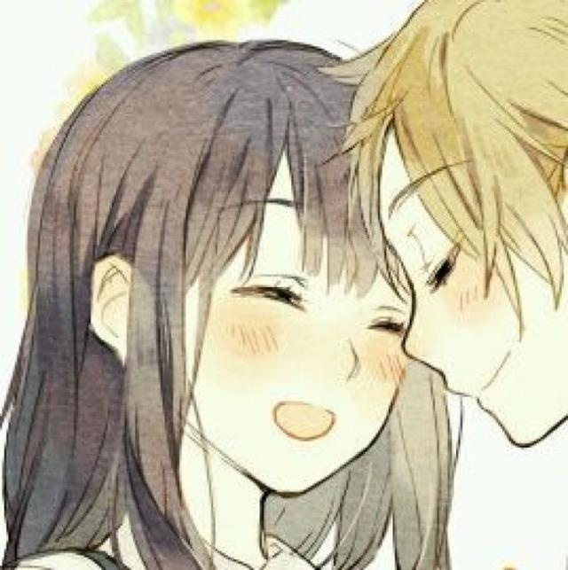 动漫情头北白川玉子玉子市场小清新脸红开心黑长直眯眼笑头贴着头背景