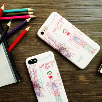 王子文同款手绘涂鸦苹果6手机壳iPhone76SPlus全包磨砂软壳情侣