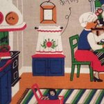 瑞典六七十年代的古董印花壁挂记录了当时的家居环境，可以看到很多和手工有关的东西，玩具推车，纺车，手织地毯、桌布...最喜欢满地的手织地毯，稍后上点地毯的图。哦，打个广告，最后一个挂毯有货。 ​​​​