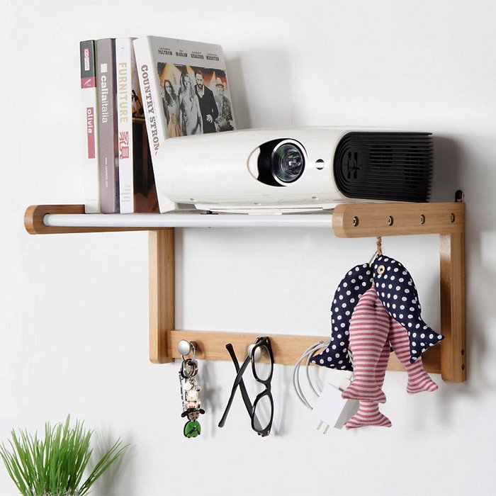 Wood Wall Shelf With Hooks