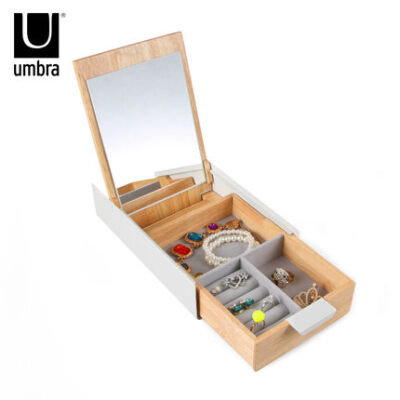 umbra首饰盒木质简约单层多功能首饰收纳复古带镜珠宝饰品收纳盒