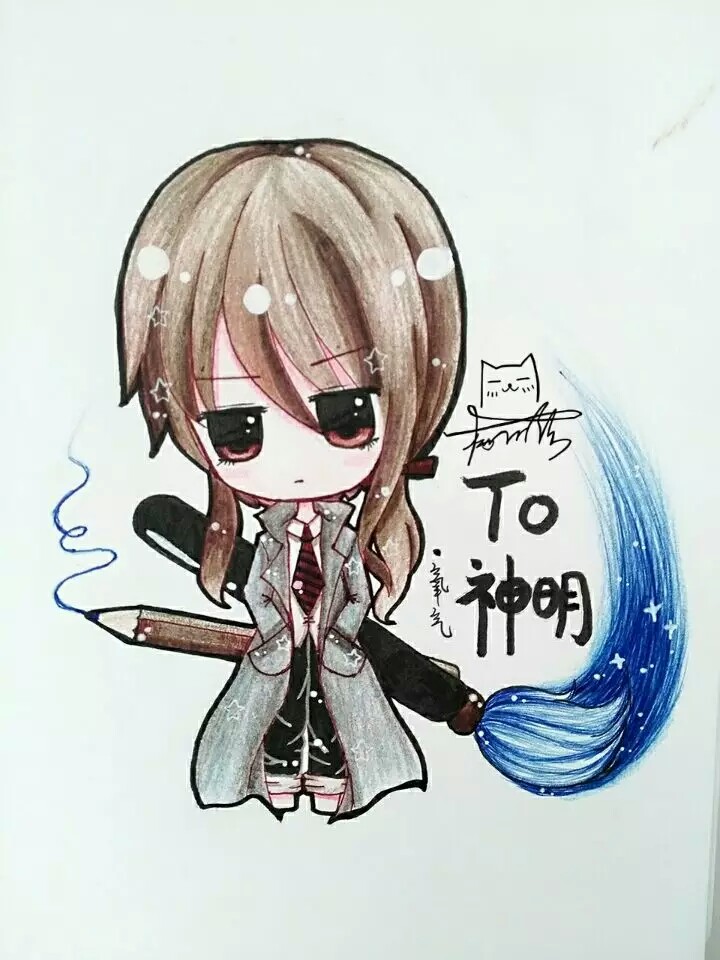 手绘彩铅q版女孩人设神明氧气