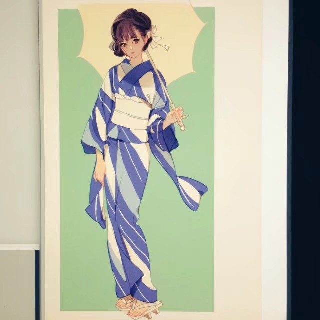 日本插画家 マツオヒロミ身穿和服的女子插画