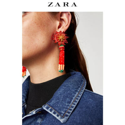 ZARA 新品 女装 串珠及花朵装饰耳环 04319213615