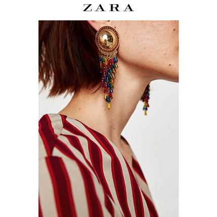 ZARA 新品 女装 玻璃装饰金属耳环 04548205303