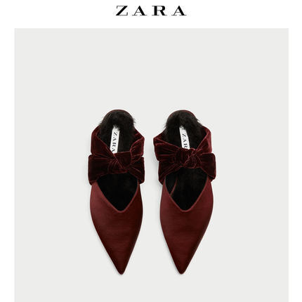 ZARA 新品 TRF 女鞋 天鹅绒蝴蝶结饰露跟鞋 17273201022