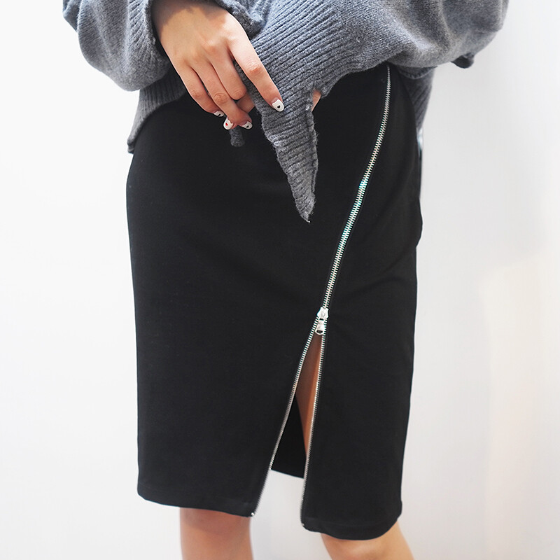 DANNY ZHANG 高腰包臀修身显瘦半身拉链裙