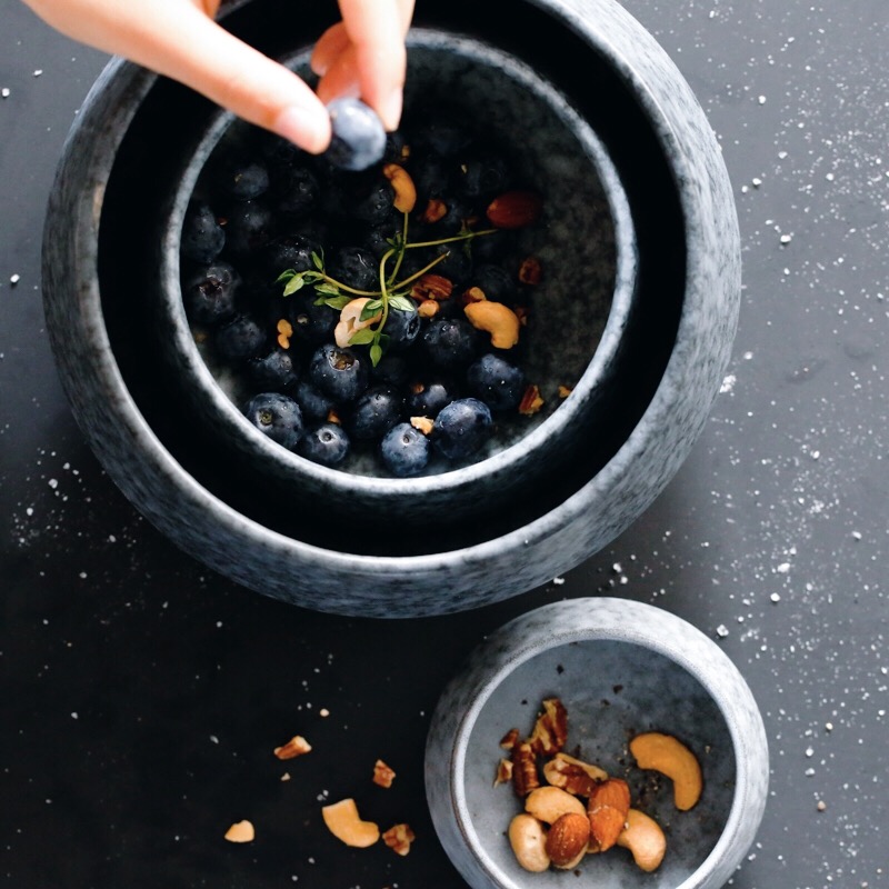 蓝莲花水泥色纹理大碗钵沙拉碗面碗汤碗陶瓷小钵小碗小菜碗复古