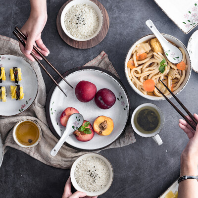 日式樱花雪花釉陶瓷碗餐具碗碟套装情侣碗筷2人家用饭碗碗二人食