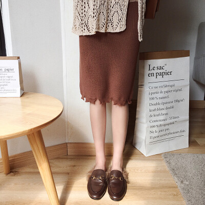 milktina大哥百搭休闲纯色破边系带针织半身裙Q8126